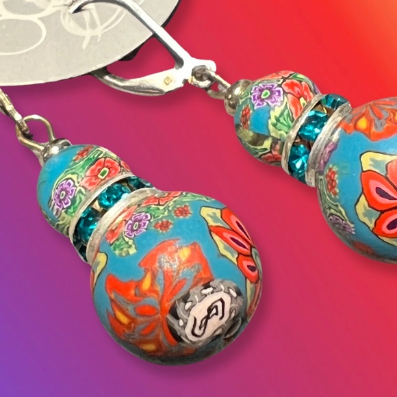 Hand Rolled Clay-Bead Pierced Earrings With Crystals by She Beads - Picture 1 of 5